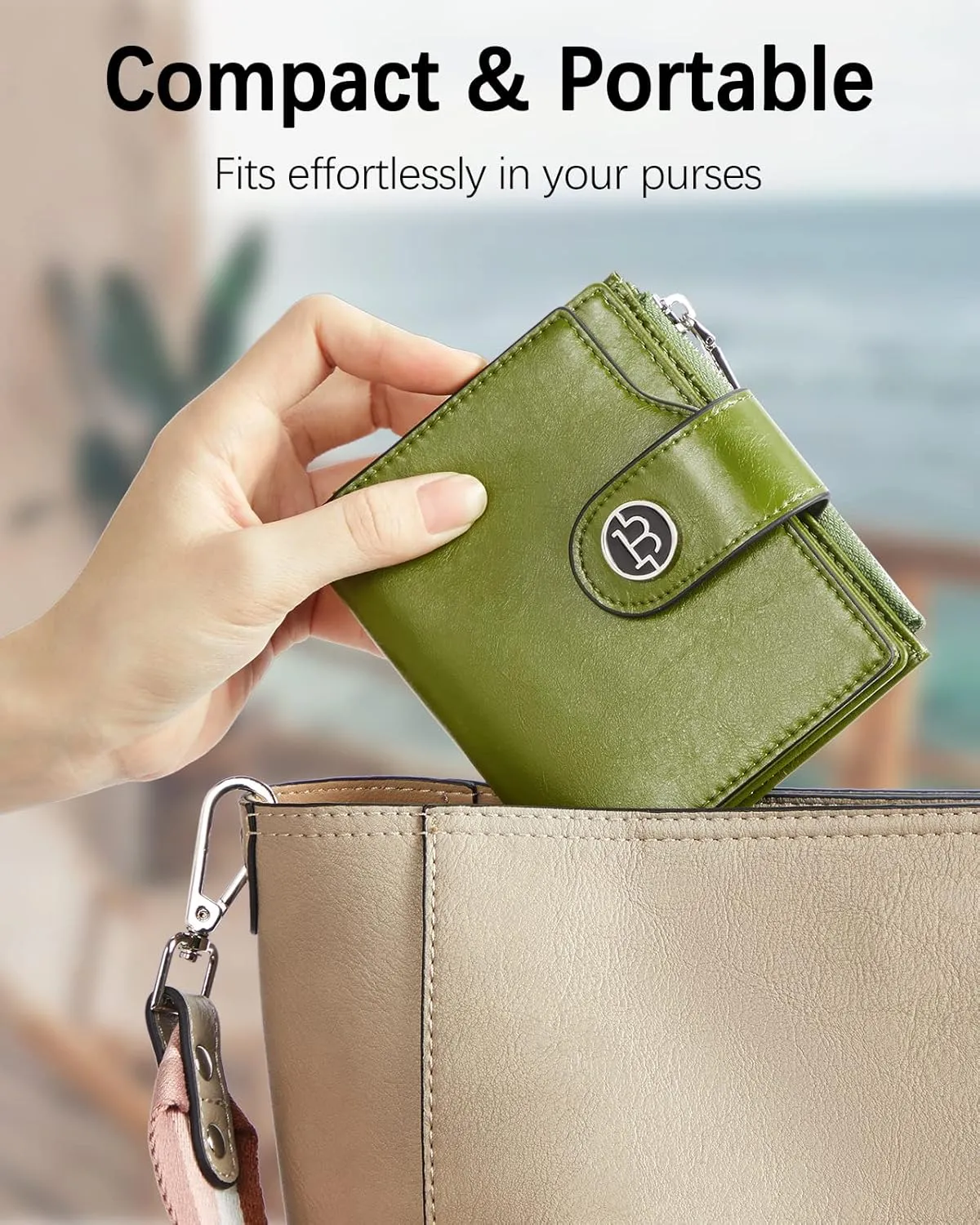BOSTANTEN Women Leather Wallet Small RFID Blocking Bifold Zipper Pocket Wallet Card Case with ID Window Green