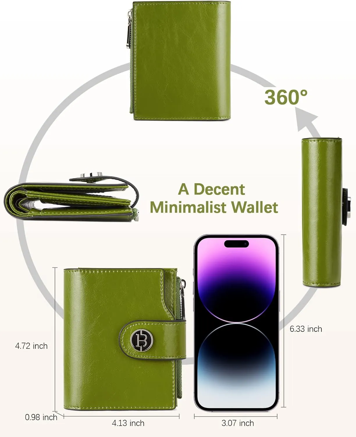 BOSTANTEN Women Leather Wallet Small RFID Blocking Bifold Zipper Pocket Wallet Card Case with ID Window Green