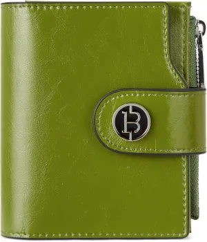 BOSTANTEN Women Leather Wallet Small RFID Blocking Bifold Zipper Pocket Wallet Card Case with ID Window Green