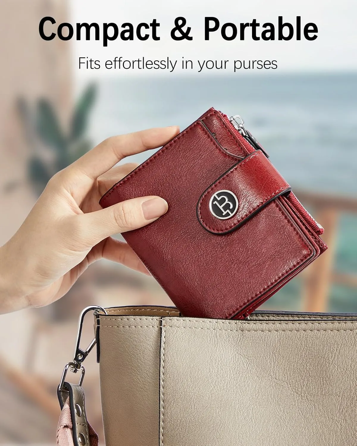 BOSTANTEN Women Leather Wallet Small RFID Blocking Bifold Zipper Pocket Wallet Card Case with ID Window Red
