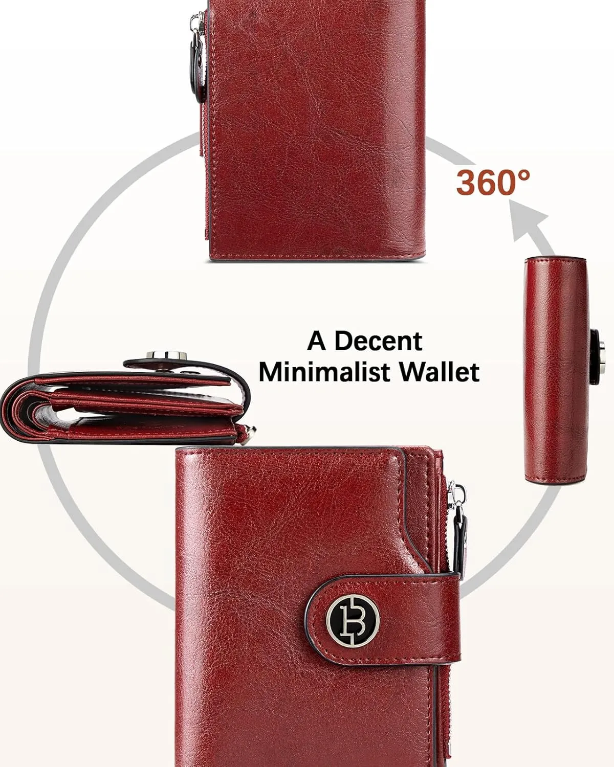 BOSTANTEN Women Leather Wallet Small RFID Blocking Bifold Zipper Pocket Wallet Card Case with ID Window Red