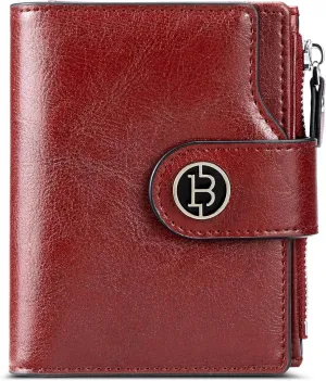 BOSTANTEN Women Leather Wallet Small RFID Blocking Bifold Zipper Pocket Wallet Card Case with ID Window Red