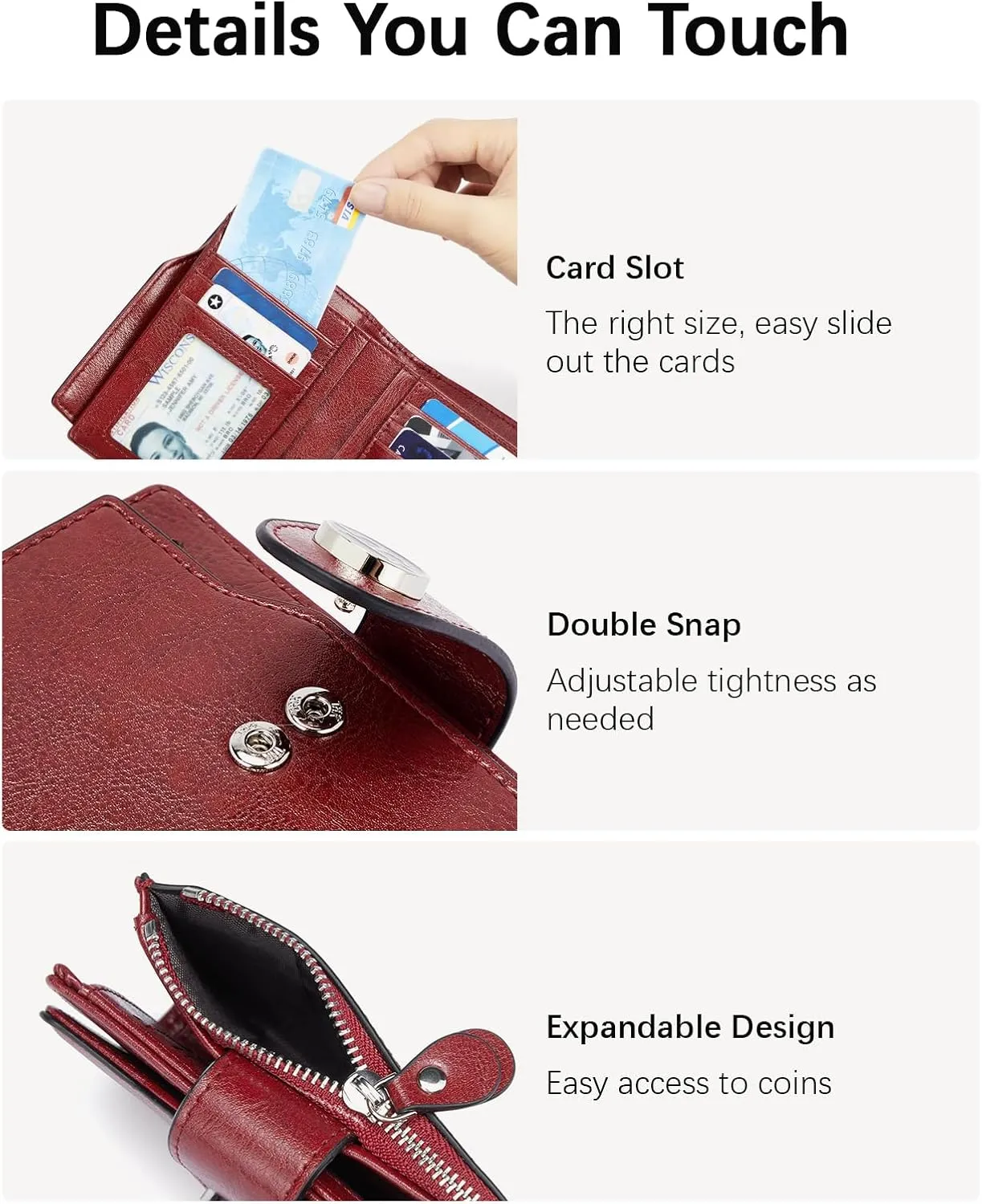 BOSTANTEN Women Leather Wallet Small RFID Blocking Bifold Zipper Pocket Wallet Card Case with ID Window Red