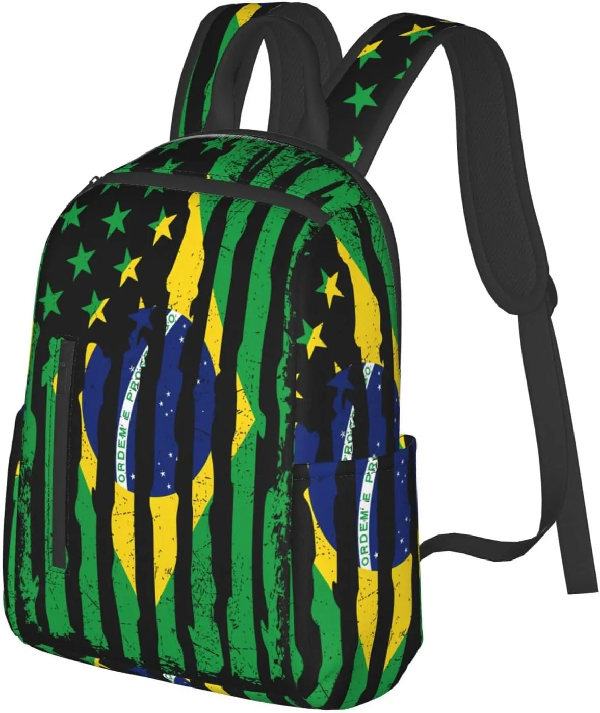 Brazilian American Pride Flag Brazil Roots Travel Backpacks Casual Laptop Backpack Sport Rucksack Large Capacity Daypack Multi-Pockets Adjustable Strap Bag for Working Hiking
