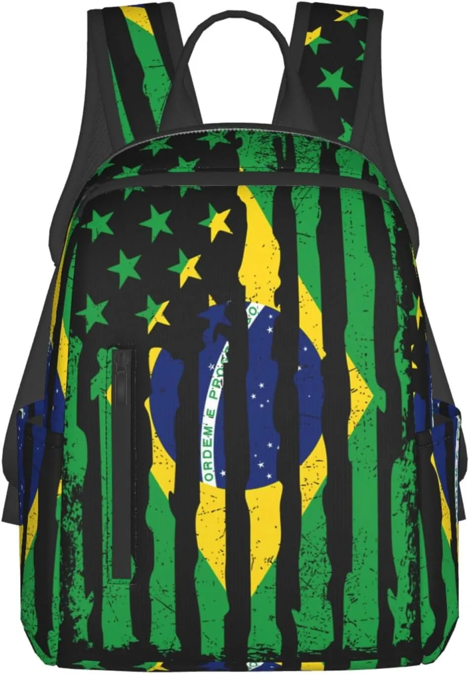 Brazilian American Pride Flag Brazil Roots Travel Backpacks Casual Laptop Backpack Sport Rucksack Large Capacity Daypack Multi-Pockets Adjustable Strap Bag for Working Hiking