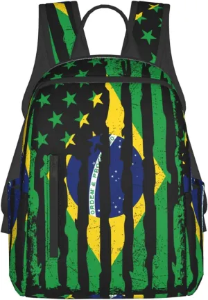 Brazilian American Pride Flag Brazil Roots Travel Backpacks Casual Laptop Backpack Sport Rucksack Large Capacity Daypack Multi-Pockets Adjustable Strap Bag for Working Hiking