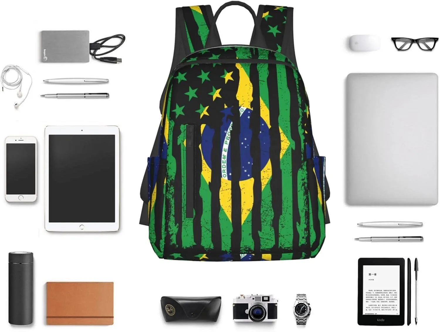 Brazilian American Pride Flag Brazil Roots Travel Backpacks Casual Laptop Backpack Sport Rucksack Large Capacity Daypack Multi-Pockets Adjustable Strap Bag for Working Hiking