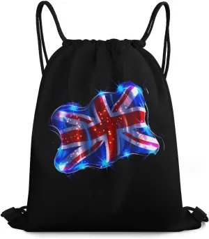 British UK Flag Travel Drawstring Bag Waterproof String Backpack Gym Sackpack Sport Bag