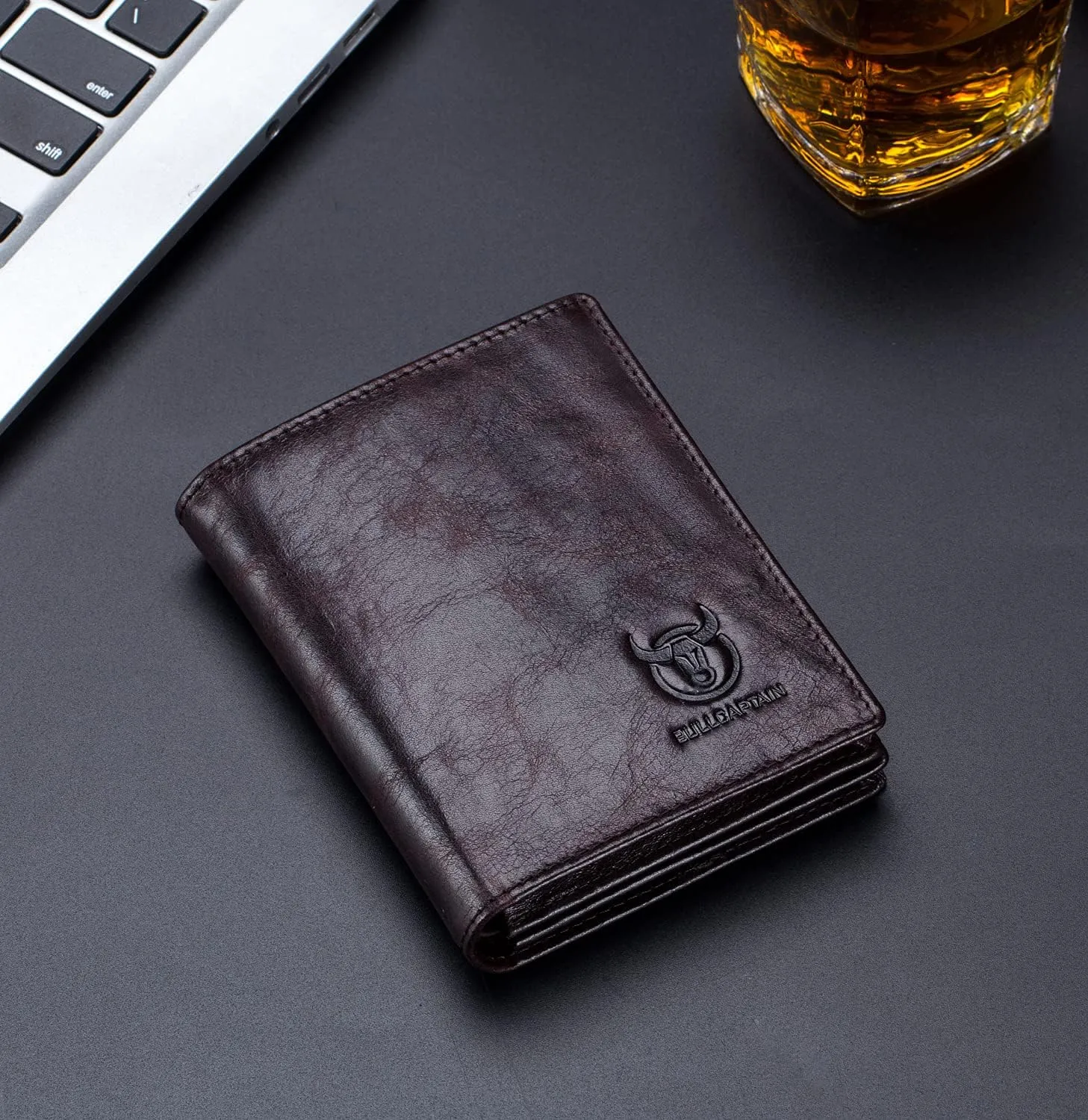 BULLCAPTAIN Large Capacity Genuine Leather Bifold Wallet/Credit Card Holder for Men with 15 Card Slots QB-027