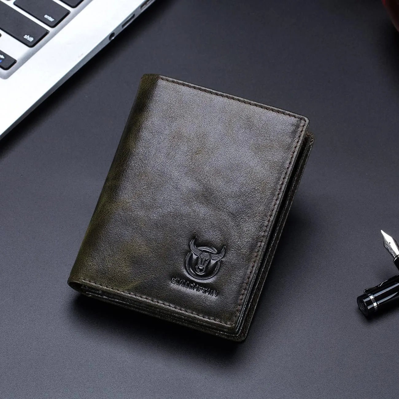 BULLCAPTAIN Large Capacity Genuine Leather Bifold Wallet/Credit Card Holder for Men with 15 Card Slots QB-027