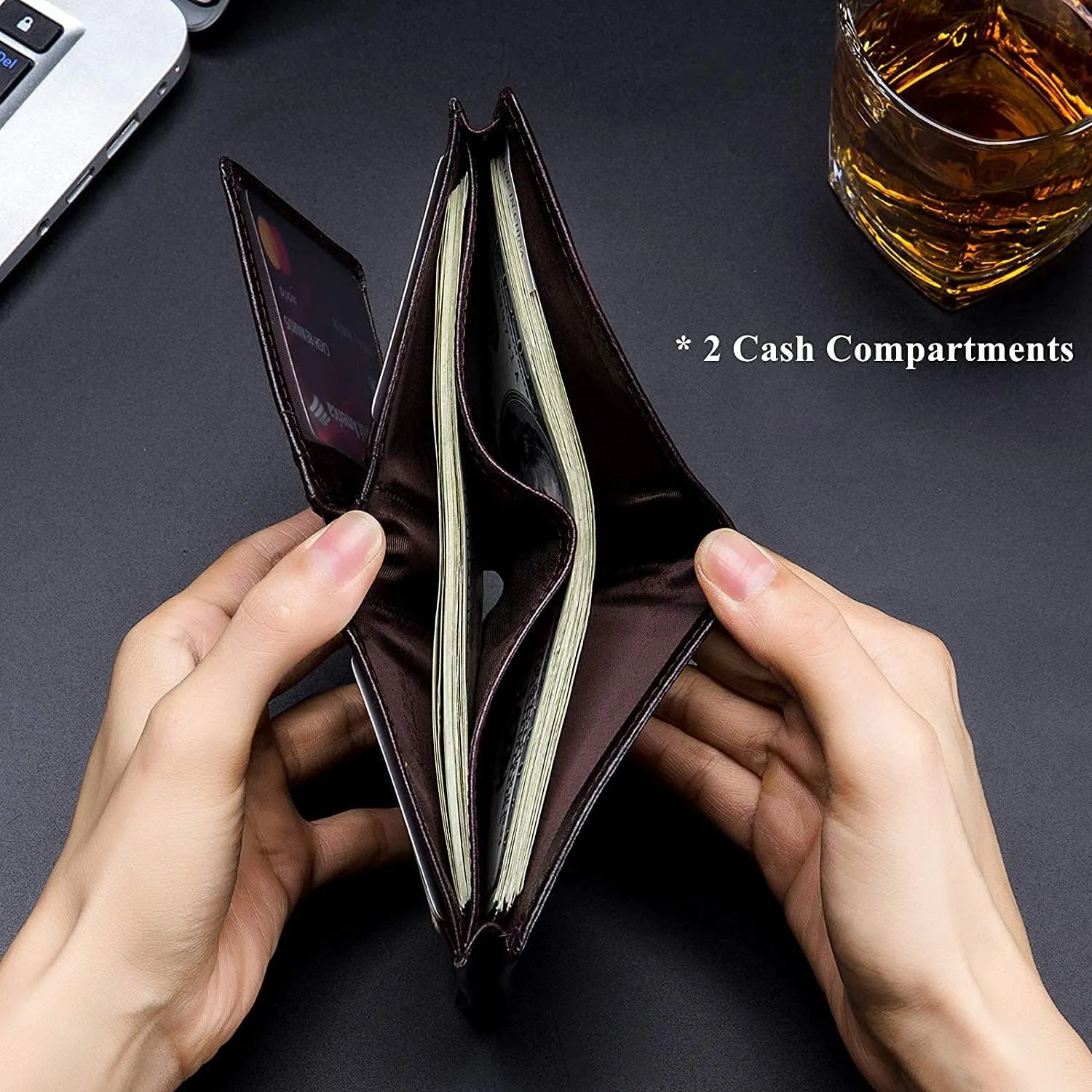 BULLCAPTAIN Large Capacity Genuine Leather Bifold Wallet/Credit Card Holder for Men with 15 Card Slots QB-027