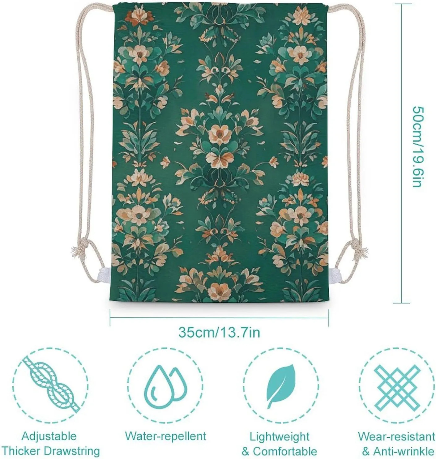 Canvas Drawstring Backpack, Emerald Drawstring Sport Gym Bags for Travel, Work, Yoga & Daily Use
