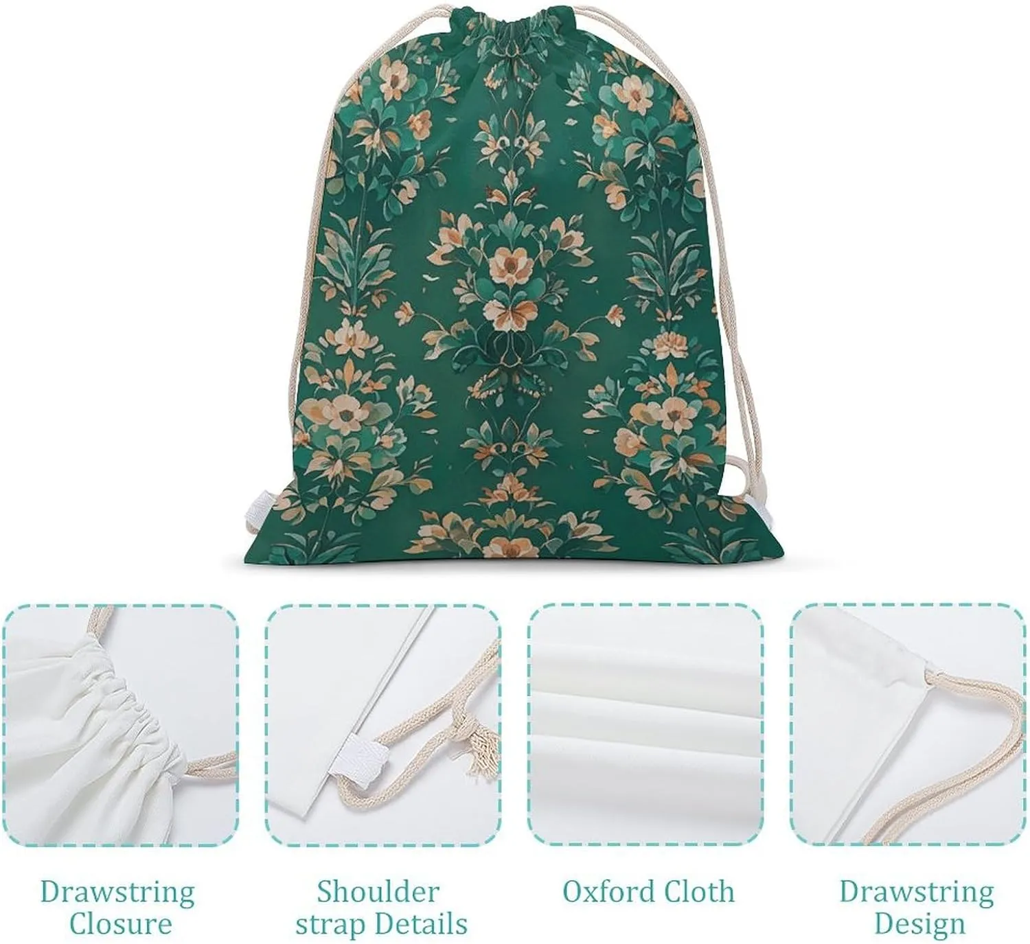 Canvas Drawstring Backpack, Emerald Drawstring Sport Gym Bags for Travel, Work, Yoga & Daily Use