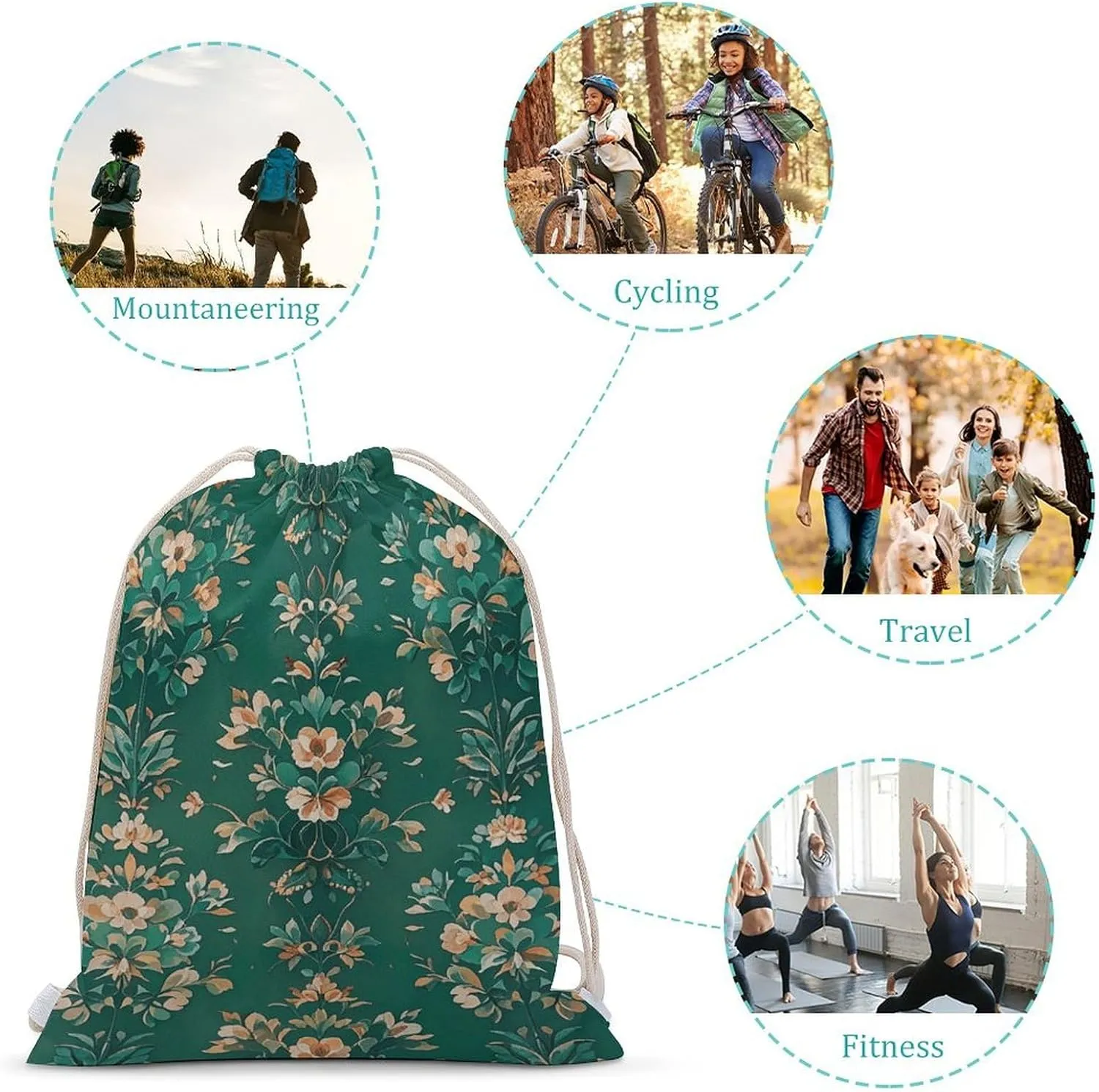 Canvas Drawstring Backpack, Emerald Drawstring Sport Gym Bags for Travel, Work, Yoga & Daily Use