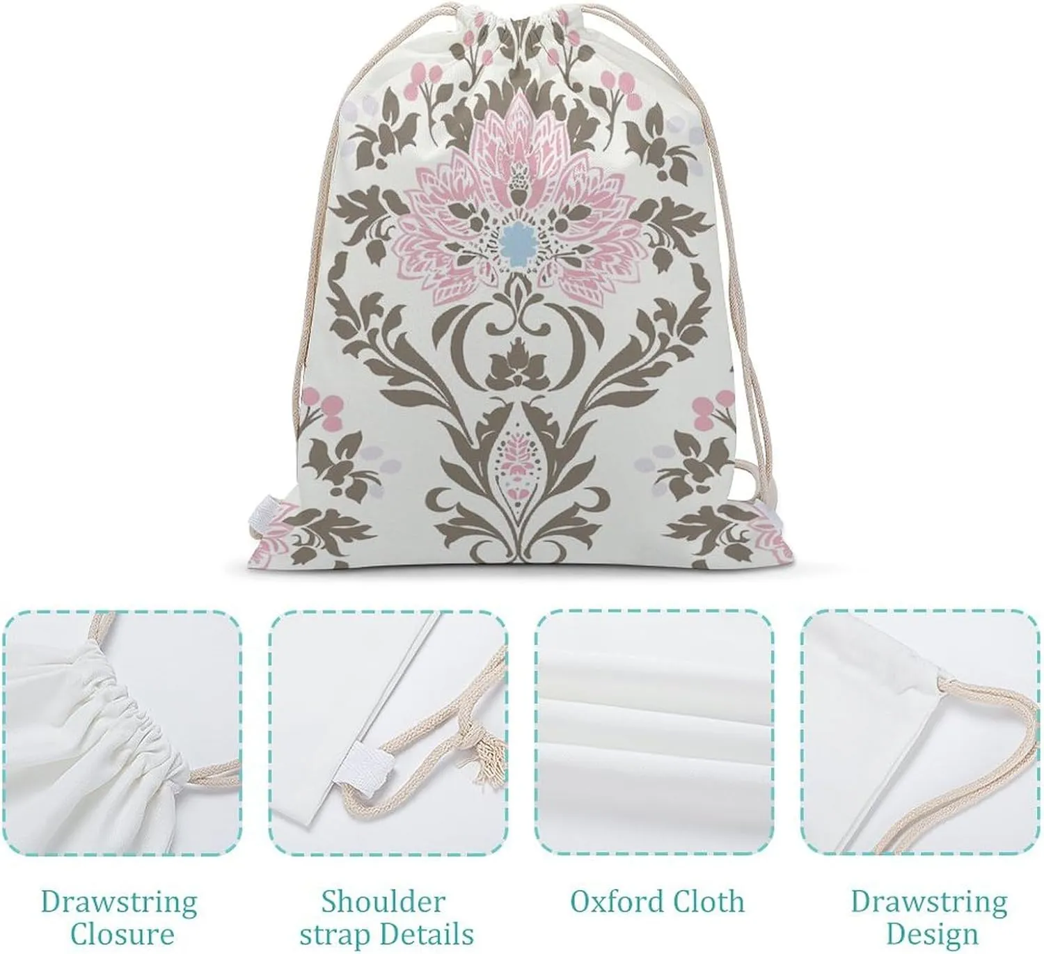 Canvas Drawstring Backpack, Peach And Brown Pattern Drawstring Sport Gym Bags for Travel, Work, Yoga & Daily Use