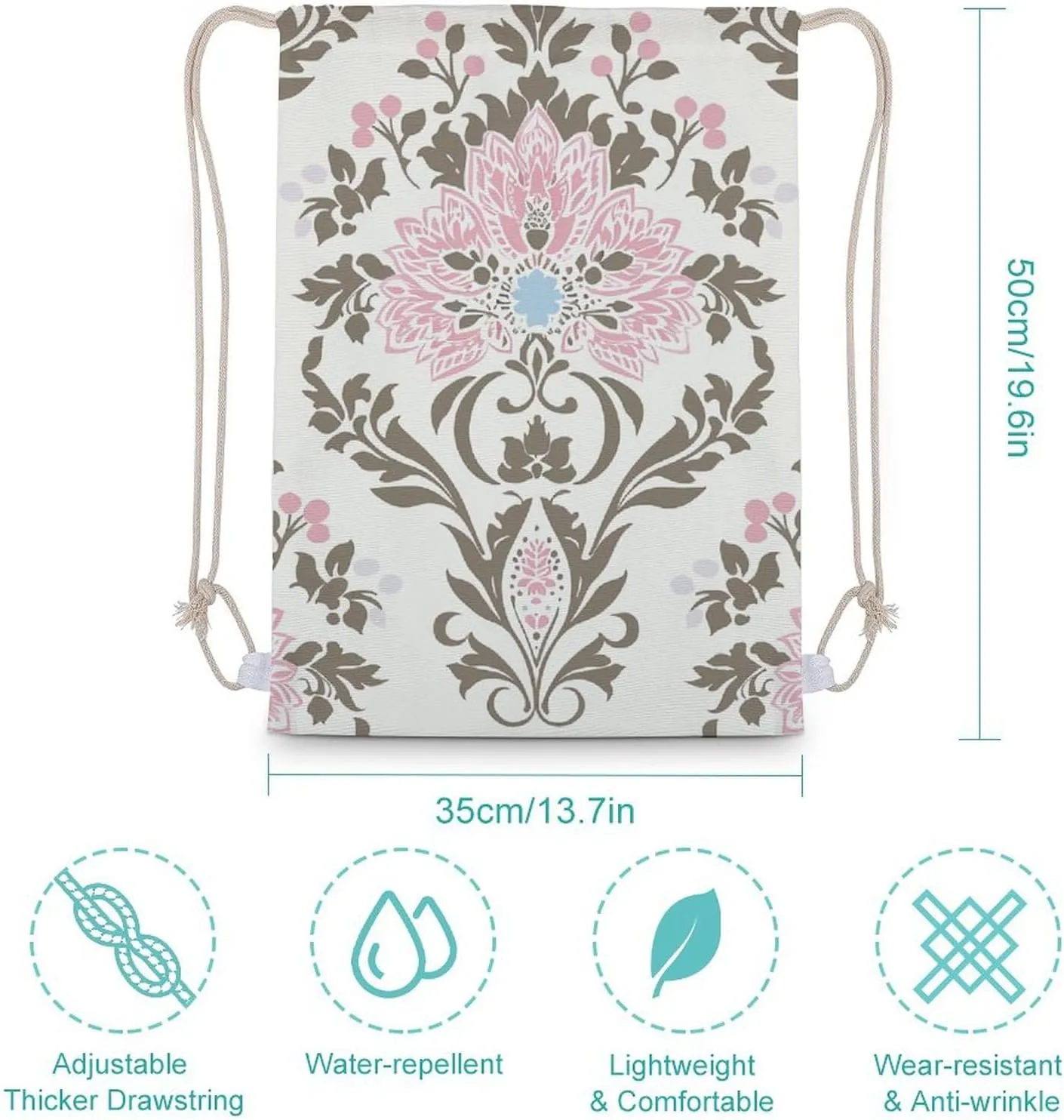 Canvas Drawstring Backpack, Peach And Brown Pattern Drawstring Sport Gym Bags for Travel, Work, Yoga & Daily Use