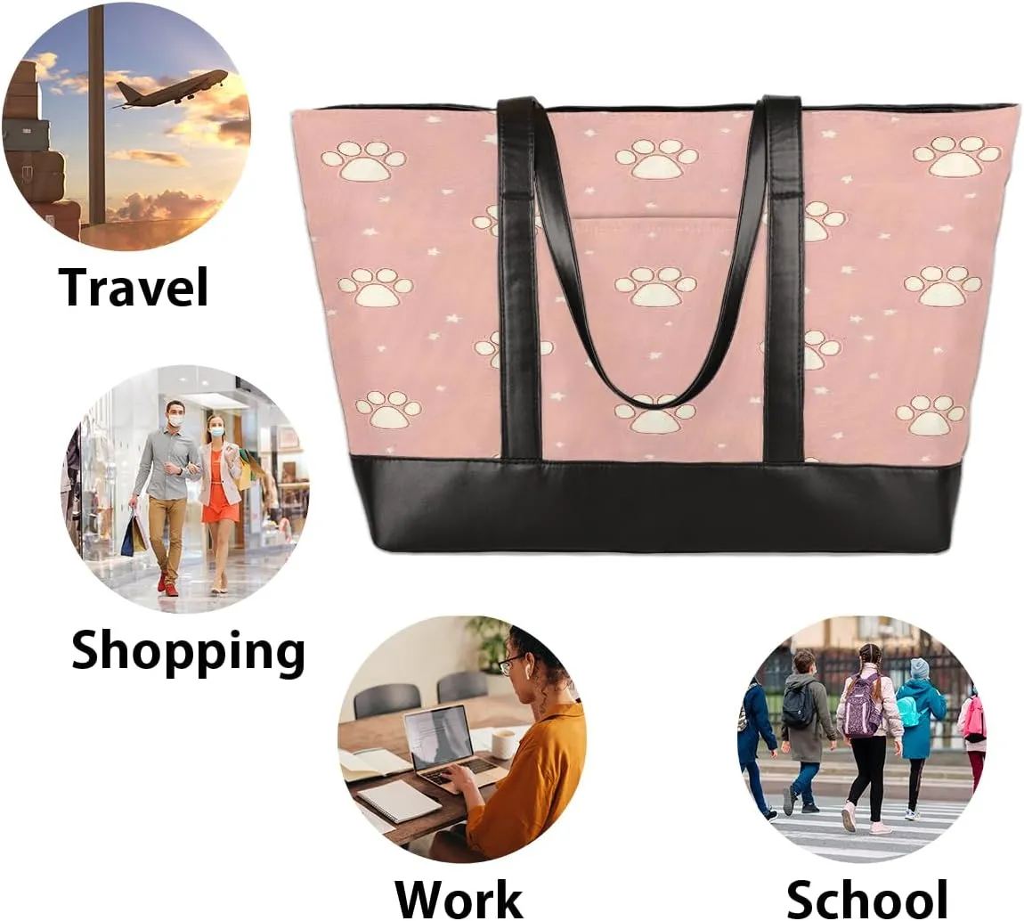 Canvas Laptop Tote Bag for Women Heart Print Snowflake Red 15.6 Inch Large Capacity Computer Bag