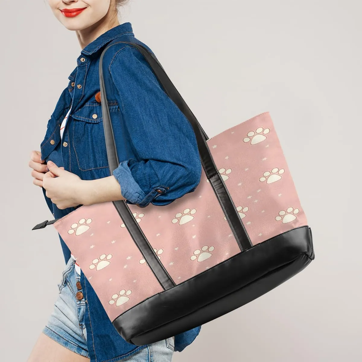 Canvas Laptop Tote Bag for Women Heart Print Snowflake Red 15.6 Inch Large Capacity Computer Bag