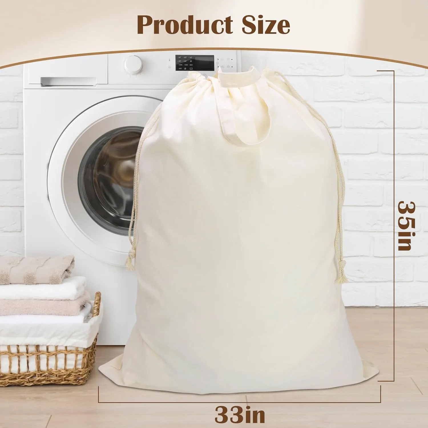 Canvas Laundry Bag, Thick Cotton Laundry Bag with Handles & Drawstring, Extra Large Heavy Duty Washable Basket Liner Hamper Liner for Travel, Camp, College(XL, 1 Pack)