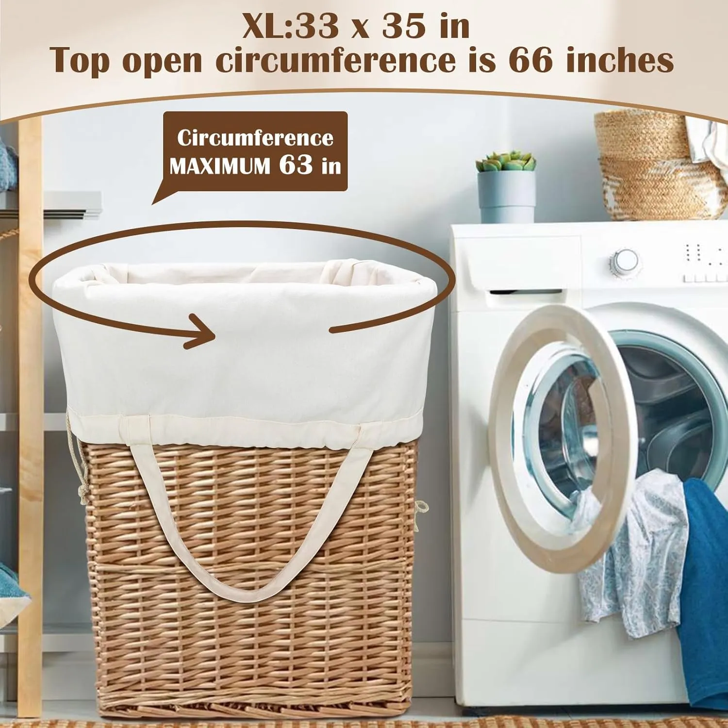 Canvas Laundry Bag, Thick Cotton Laundry Bag with Handles & Drawstring, Extra Large Heavy Duty Washable Basket Liner Hamper Liner for Travel, Camp, College(XL, 1 Pack)