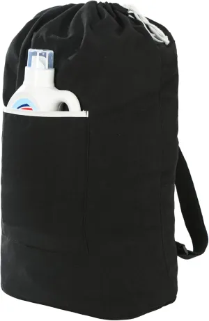 Canvas Laundry bag, Washable Laundry backpack, Adjustable Straps, Large Front Pocket, Drawstring Closure (BLACK, X-Large)