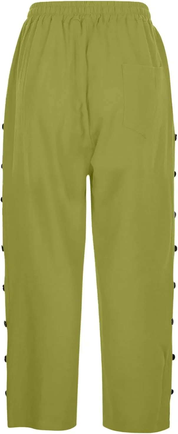 Capri Linen Pants for Women Drawstring Capri Pants with Pockets Wide Leg Cropped Pants for Capri Linen Pants for