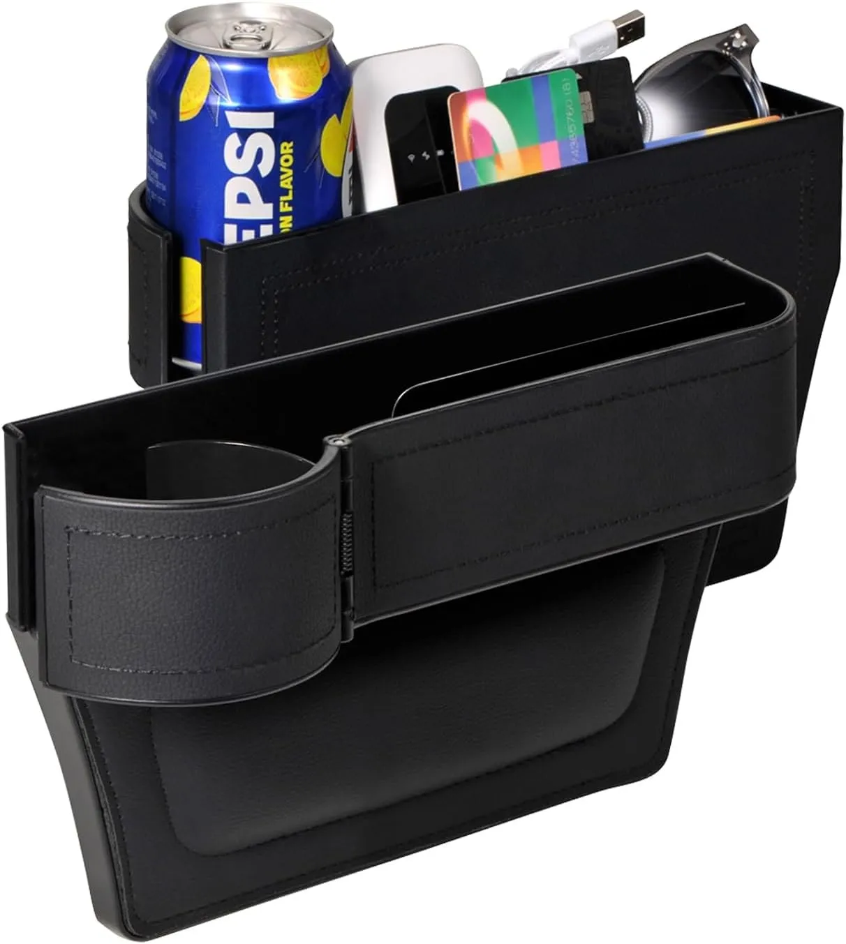 Car Seat Gap Filler Organizer, 2 Pack Multifunctional Car Seat Organizer with Adjustable Cup Holder, Universal Car Seat Storage Box for Phone, Glasses