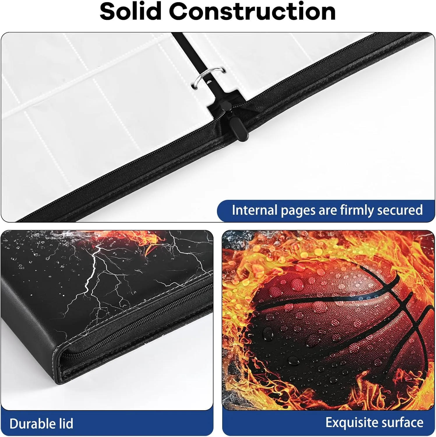 Card Binder 9 Pocket Premium Zip Trading Card Binder 900 Double Sided Pocket PU Collection Binder Collector Album Card Folder for MTG, TCG, Sports Cards (Basketball, 9 Pocket)