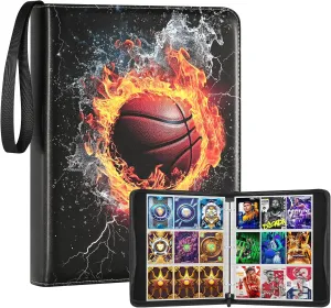 Card Binder 9 Pocket Premium Zip Trading Card Binder 900 Double Sided Pocket PU Collection Binder Collector Album Card Folder for MTG, TCG, Sports Cards (Basketball, 9 Pocket)