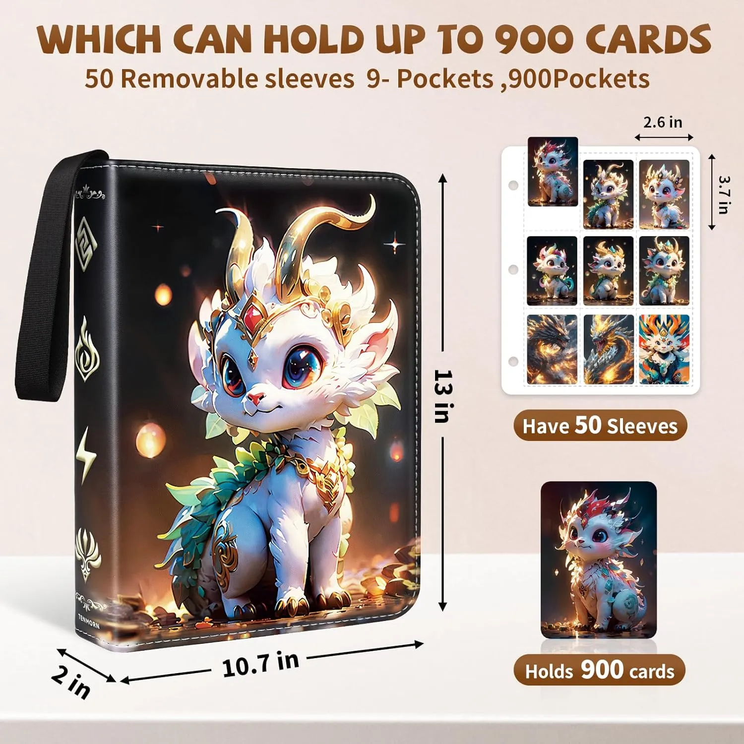 Card Binder for Trading Cards 9-pocket,900 Pockets.Trading Card Holder Album Book Case for TCG Cards.with 50 Removable Sleeves.for Collectors Boys Girls Toys Gift(black)