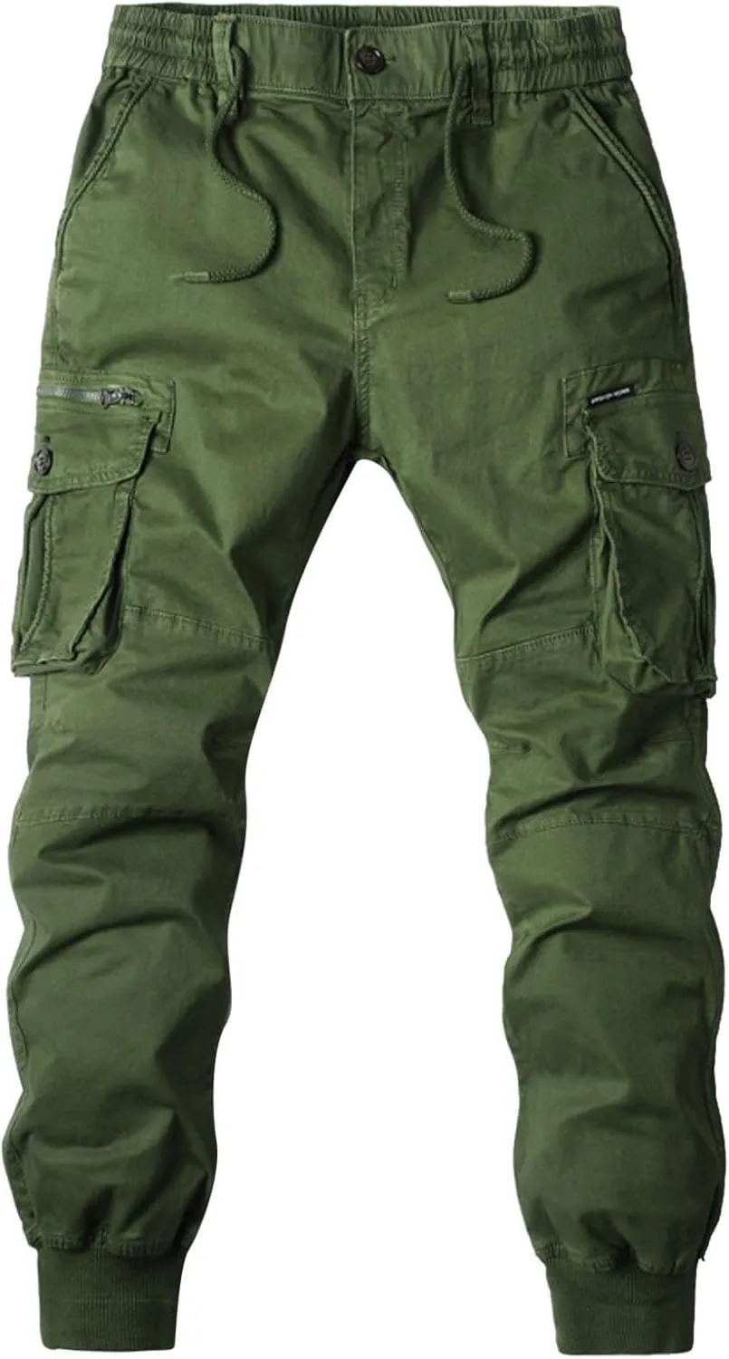 Cargo Pants Women Tapered Slim Fit Multi Pockets Slacks Drawstring Jogger Sweatpants Stretch Elastic Waist Trousers