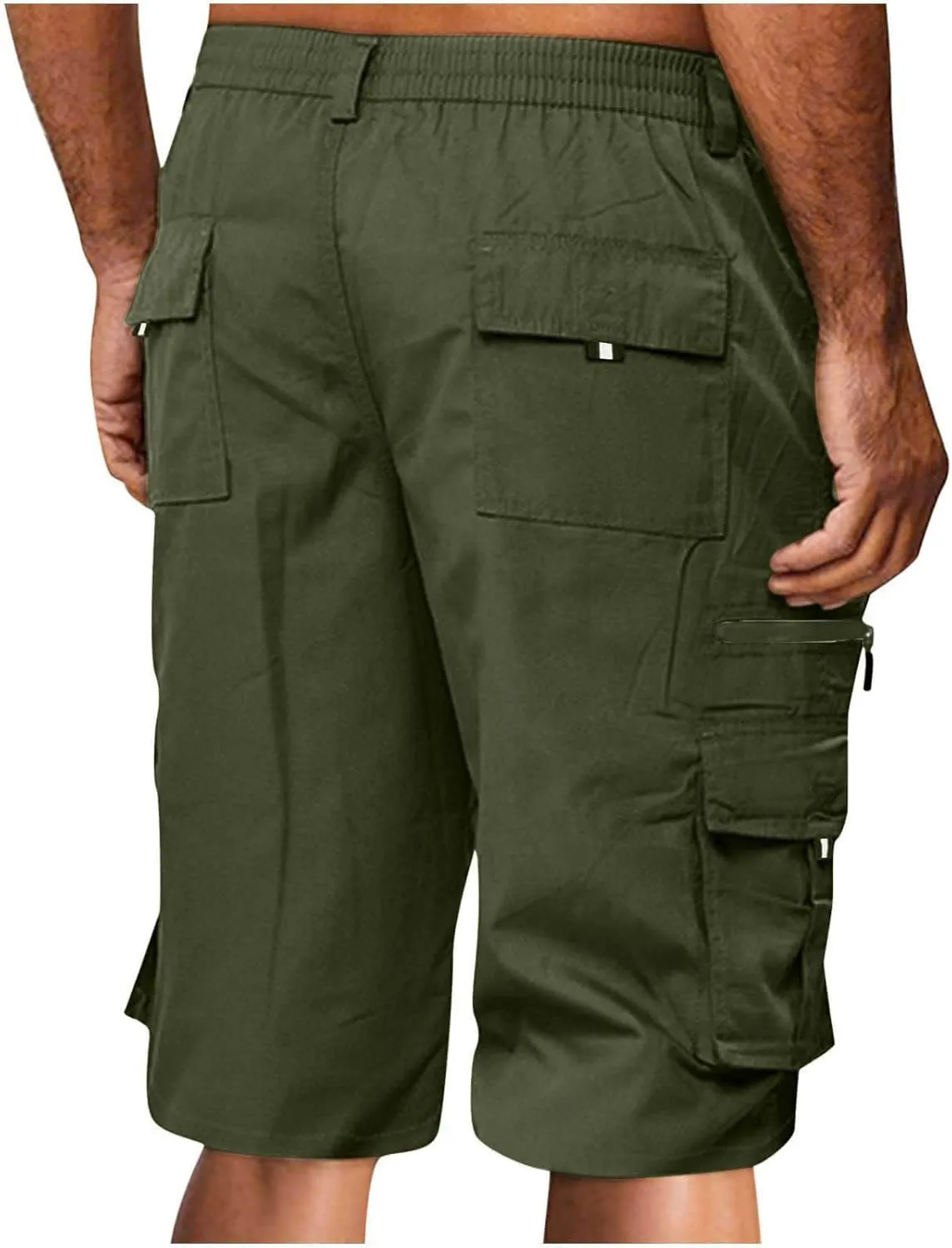 Cargo Shorts for Men Elastic Waist Summer Casual Bermuda Shorts Stretchy Button Fly Work Shorts with Multi Pockets