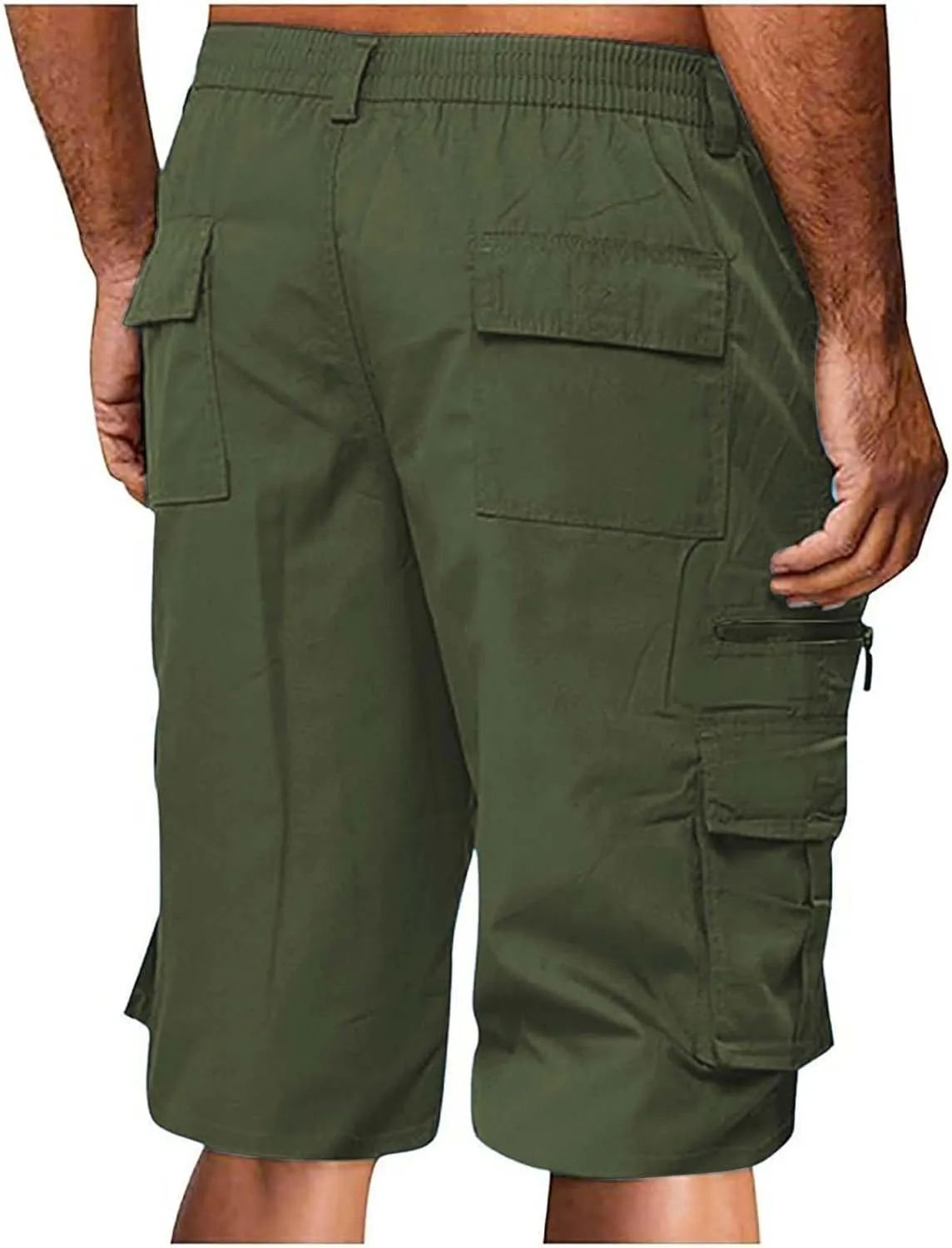 Cargo Shorts for Men Elastic Waist Summer Casual Bermuda Shorts Stretchy Button Fly Work Shorts with Multi Pockets