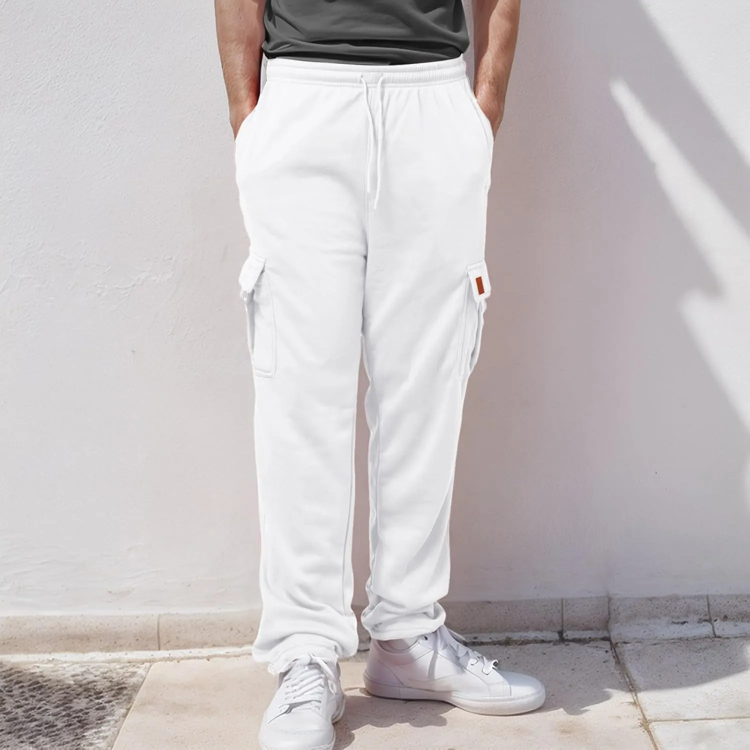 Cargo Sweatpants for Men Sports Casual Stretch Elastic Waist Drawstring Trousers Loose Fit Joggers with Pockets