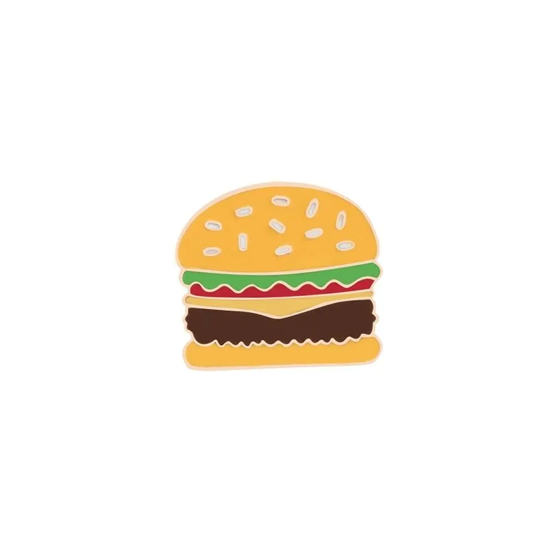 Cartoon Food Enamel Pins: Egg, Hamburger, Fries, Strawberry Cake