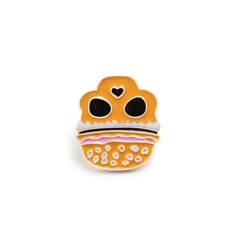 Cartoon Food Enamel Pins: Egg, Hamburger, Fries, Strawberry Cake