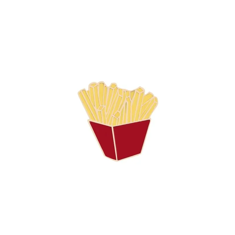 Cartoon Food Enamel Pins: Egg, Hamburger, Fries, Strawberry Cake