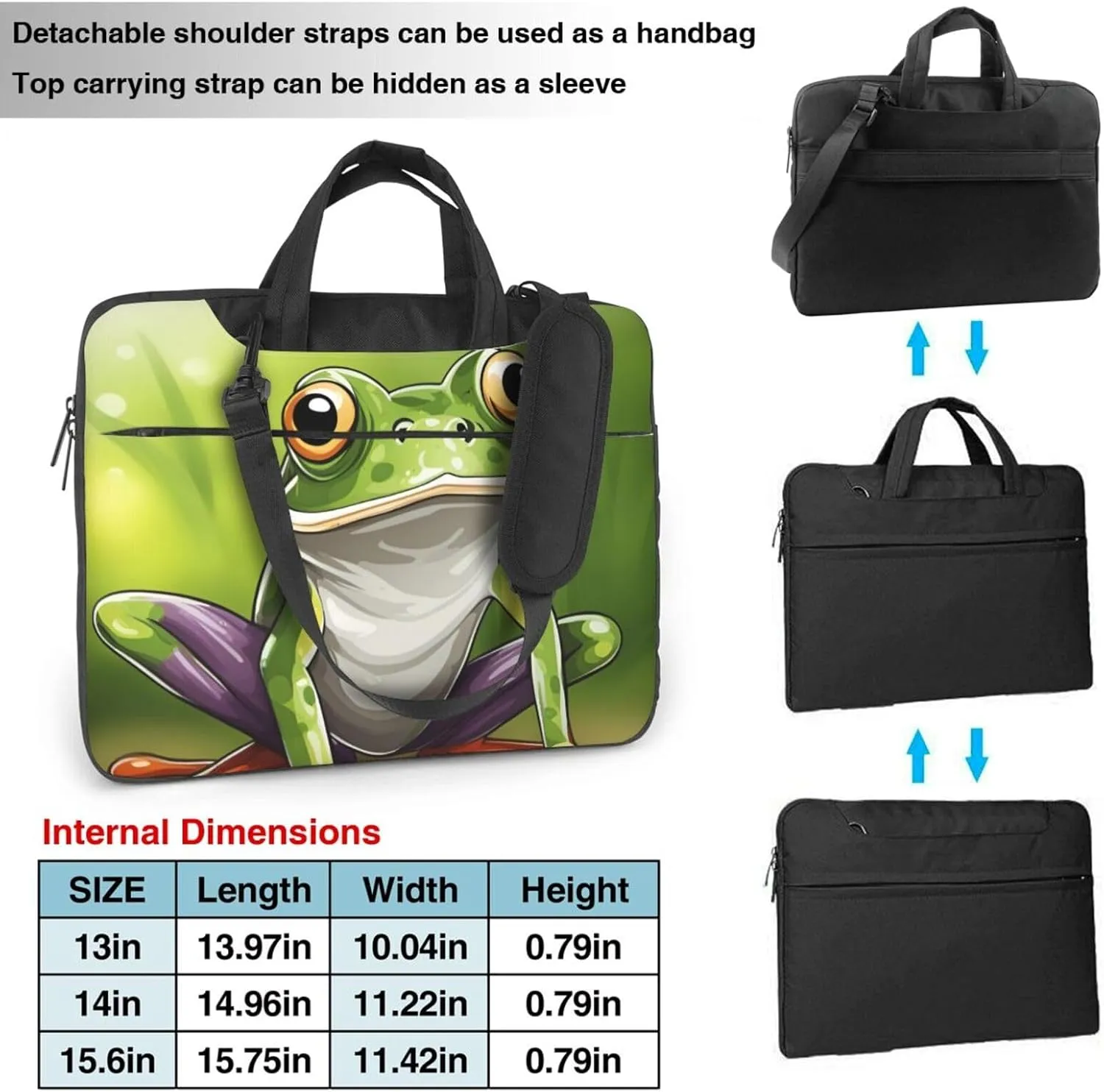Cartoon frog Print Messenger Bag & Case Shoulder Strap Fashionable Laptop Bag for Business Travel