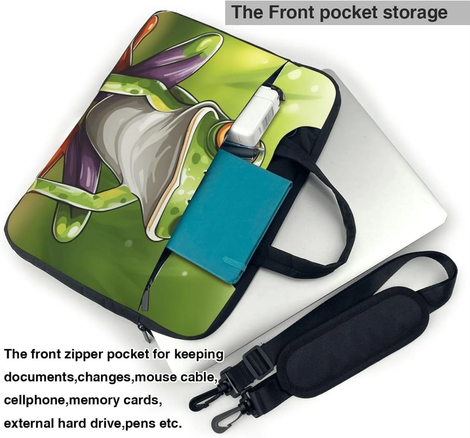 Cartoon frog Print Messenger Bag & Case Shoulder Strap Fashionable Laptop Bag for Business Travel