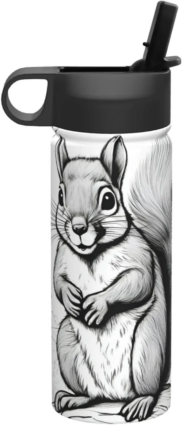 cartoon squirrel Print Flask Stainless Steel Water Bottle with Straw 18OZ FOR Outdoor Gym Commute