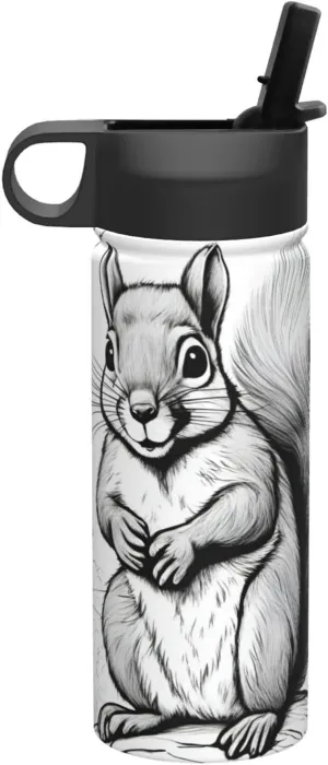 cartoon squirrel Print Flask Stainless Steel Water Bottle with Straw 18OZ FOR Outdoor Gym Commute