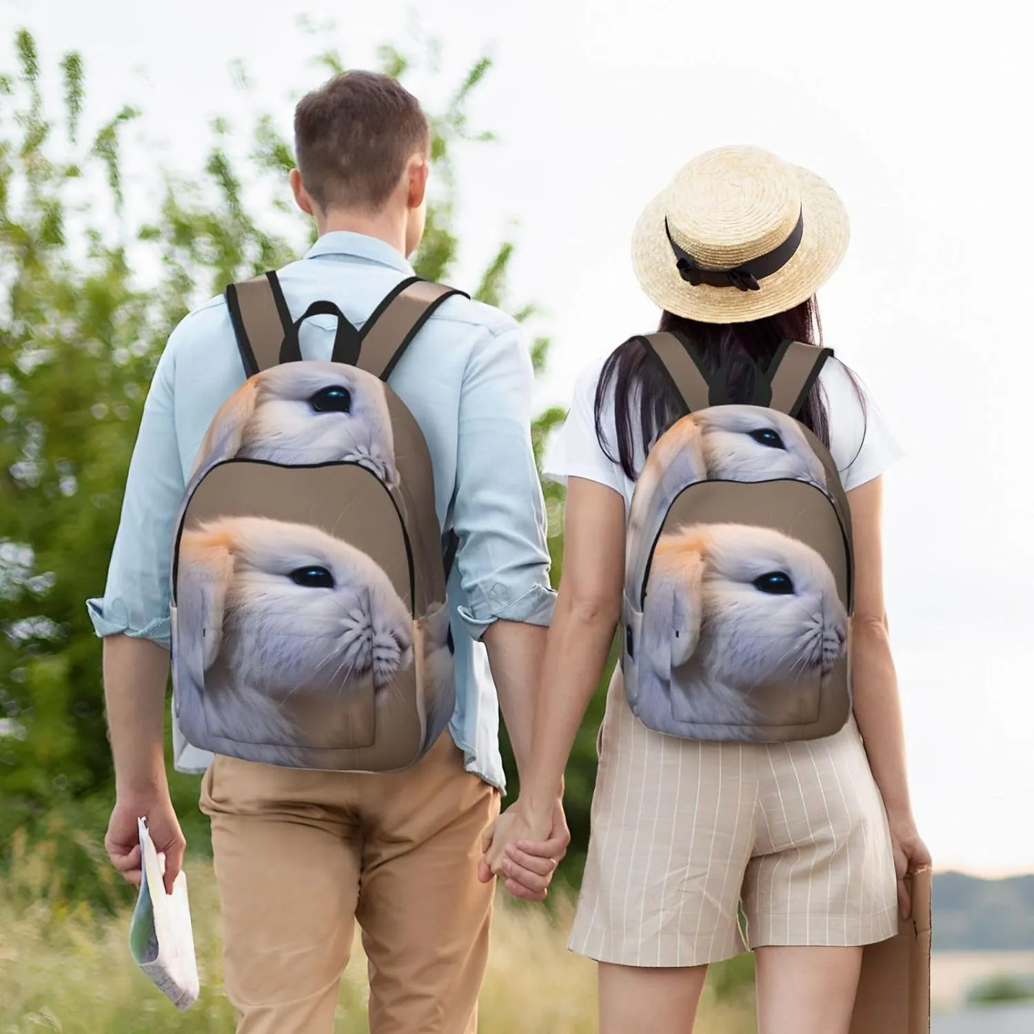 Casual Canvas Backpack, Laptop Rucksack,Shoulder Travel Camping Hiking Backpacks for Men Women-cry rabbit