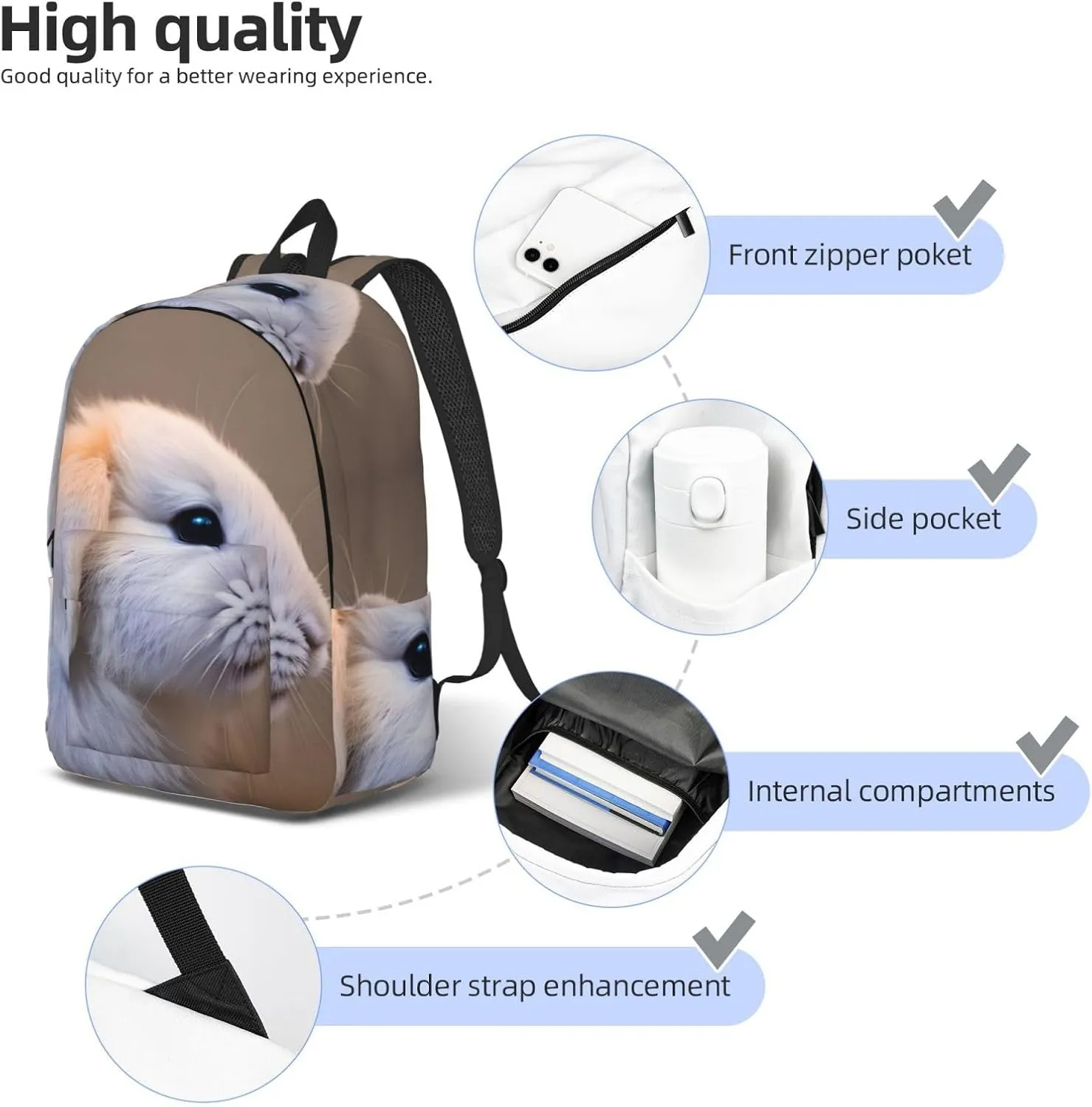 Casual Canvas Backpack, Laptop Rucksack,Shoulder Travel Camping Hiking Backpacks for Men Women-cry rabbit