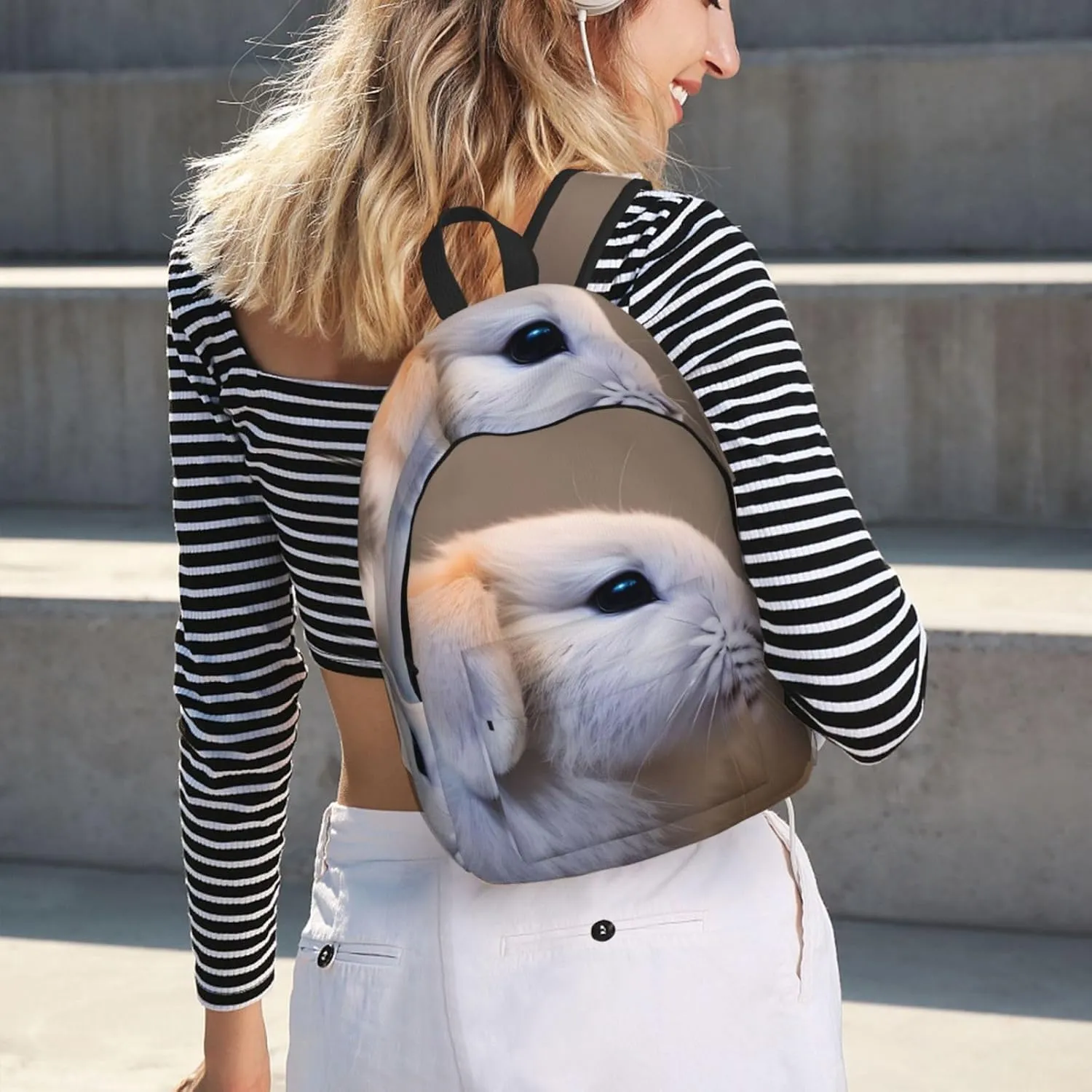 Casual Canvas Backpack, Laptop Rucksack,Shoulder Travel Camping Hiking Backpacks for Men Women-cry rabbit
