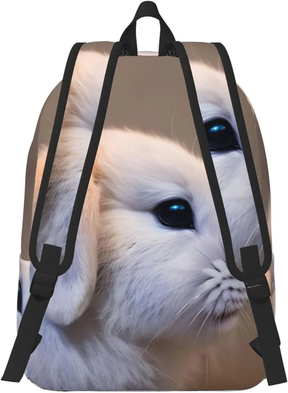 Casual Canvas Backpack, Laptop Rucksack,Shoulder Travel Camping Hiking Backpacks for Men Women-cry rabbit
