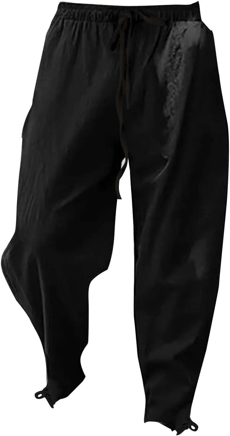 Casual Cotton Linen Pants for Men 2025 Summer Beach Elastic Drawstring Waist Yoga Pants Travel Baggy Work Trousers