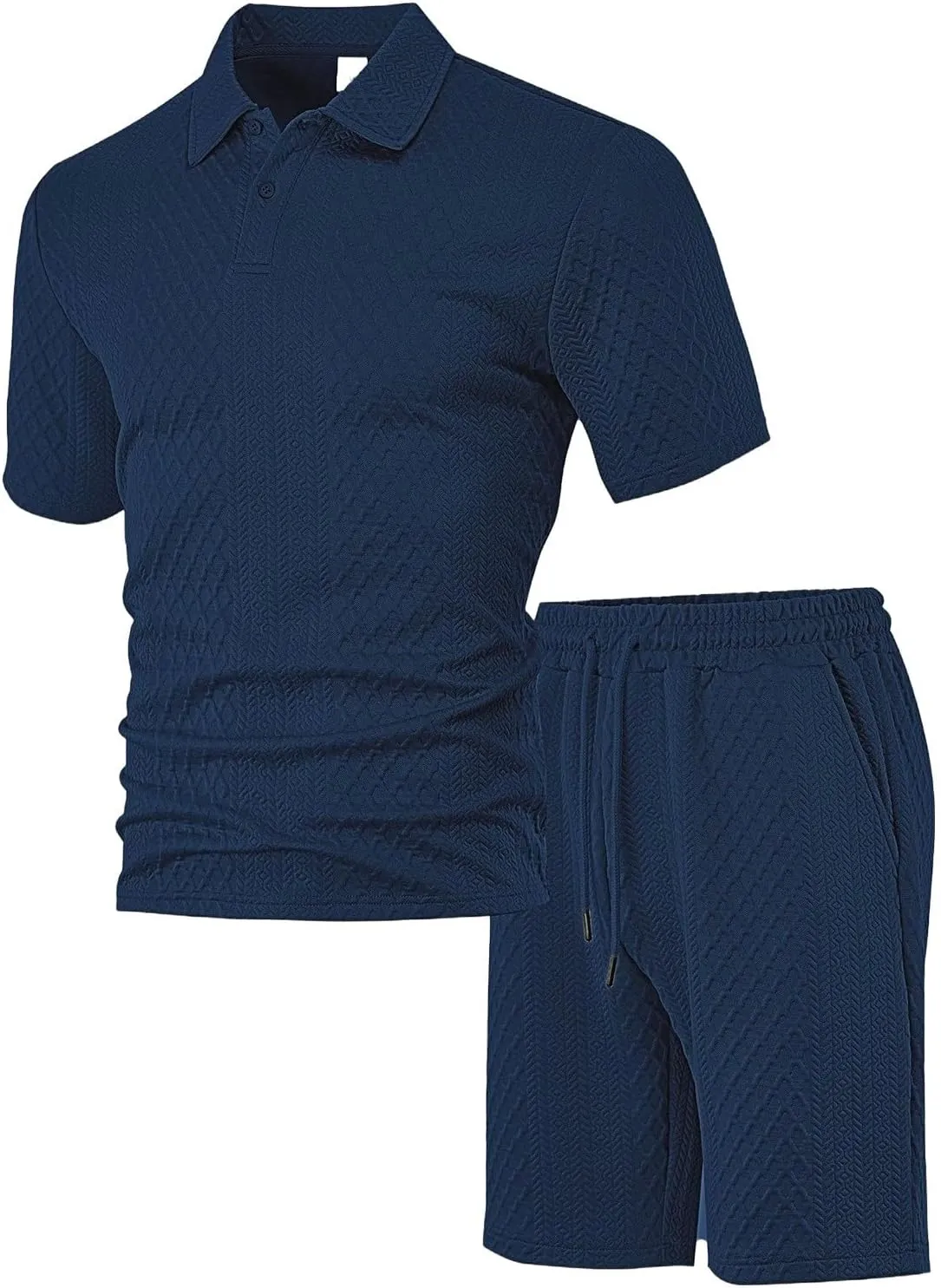 Casual Polo Tracksuit for Mens 2 Piece Jacquard Plaid Lapel Button Tunic Shirts Athletic Shorts Business Sport Sets