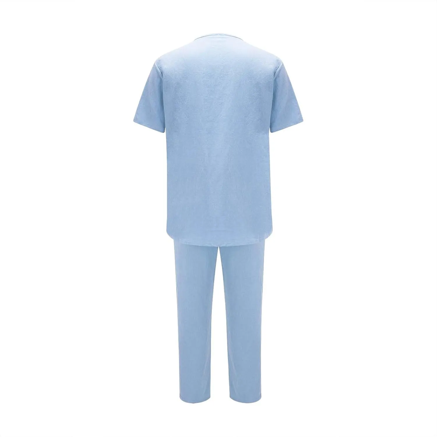 Casual Set for Mens 2 Piece Crew Neck Deep V Short Sleeve Tshirts Drawstring Pants Loose Cool Hiking Active Outfits