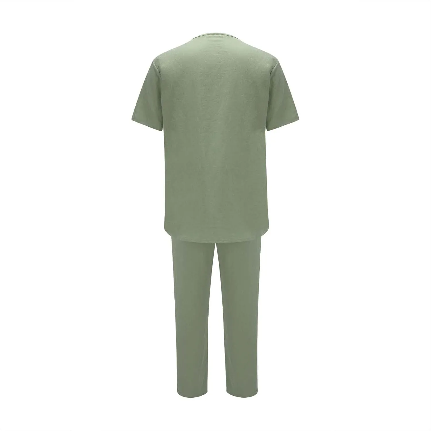 Casual Set for Mens 2 Piece Crew Neck Deep V Short Sleeve Tshirts Drawstring Pants Loose Cool Hiking Active Outfits