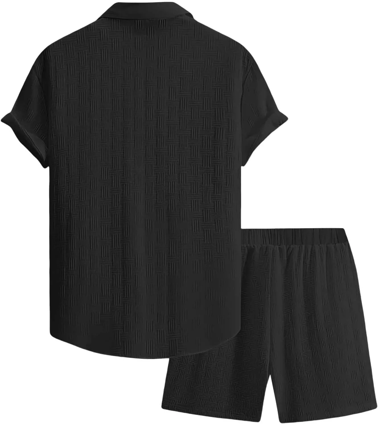 Casual Set for Mens 2 Piece Jacquard Texture Stand Collar Button Down Short Sleeve Shirts Shorts Beach Hippie Clothes